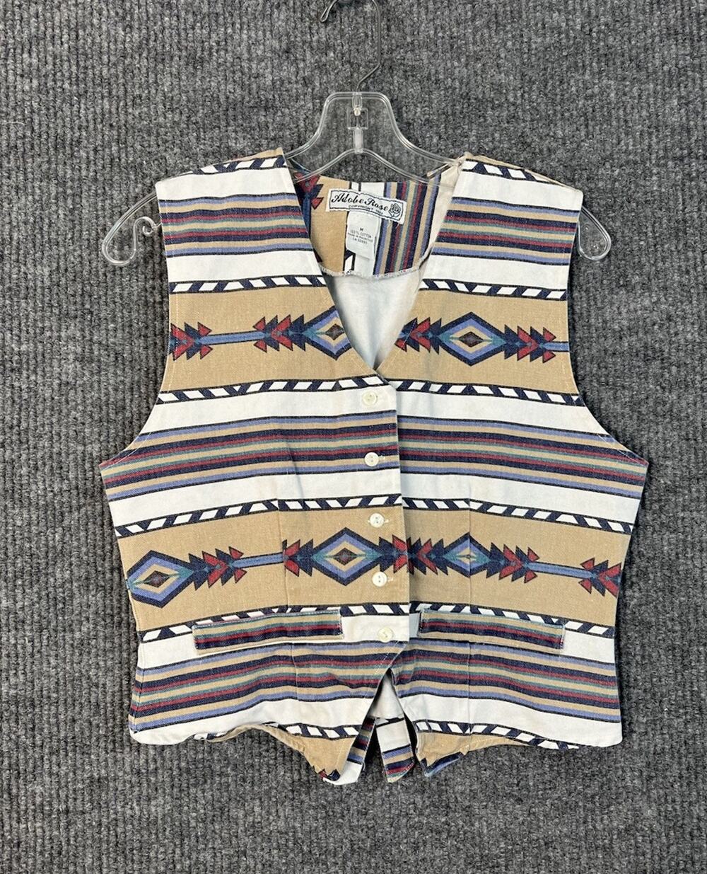 Vintage Adobe Rose Vest Womens Medium Aztec Western Button Up Rodeo Cowgirl